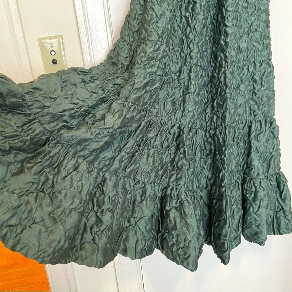 $1,600 Ulla Johnson Runway Francoise Green Wool Silk Smocked Gown - Picture 8 of 14